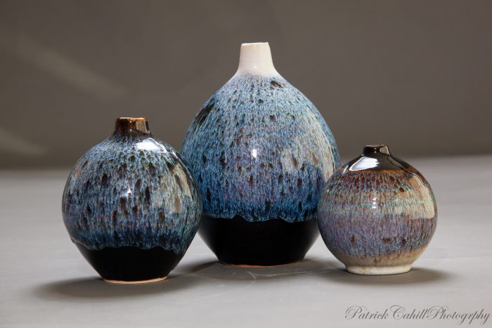 Ceramic glazed bottle, hand thrown oxidised stoneware, created by Geoffrey Healy Pottery in Wicklow Ireland.