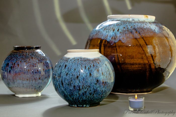 Ceramic glazed moon jar, hand thrown oxidised stoneware, created by Geoffrey Healy Pottery in Wicklow Ireland.